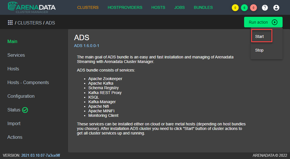 Запуск Arenadata Streaming (ADS) в ADCM