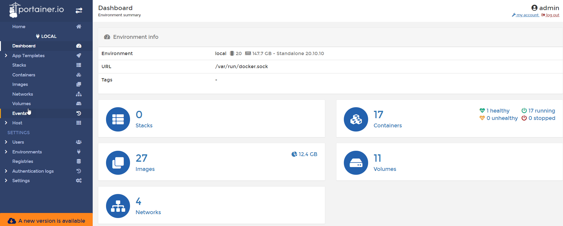 Окно «Containers»