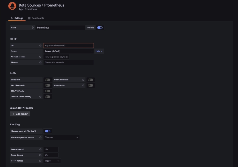 Ввод URL Prometheus