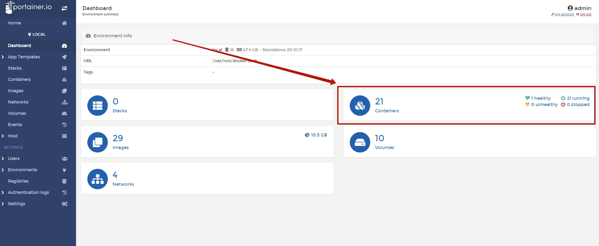 Окно «Containers»