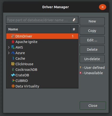 Окно «Поиск DtmDriver в Driver Manager»